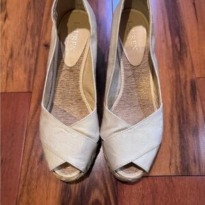 Lauren Ralph Lauren Cream Espadrille Peep-Toe Wedges